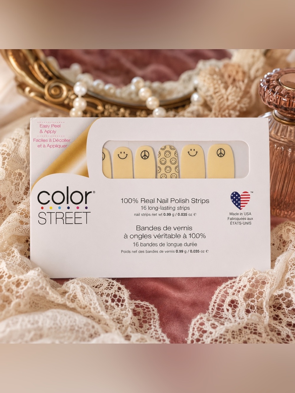 Color Street Way Rad Nail Polish Strips NIP Creamy White Smiley Peace Signs